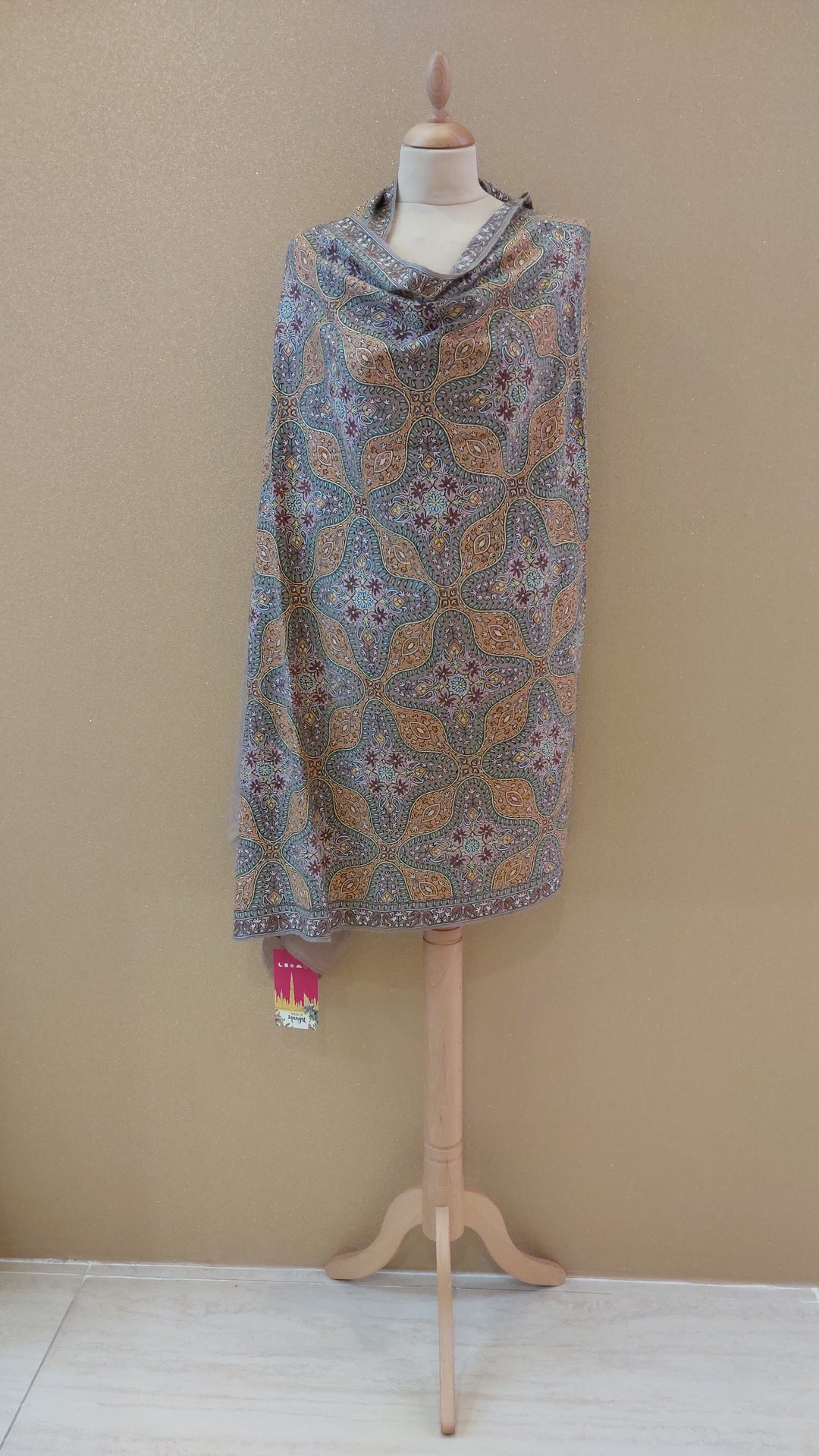 Hand-Embroidered Kashmiri Sozni Jamawar Shawl in Antique Gold & Earthy Tones|AAMIR
