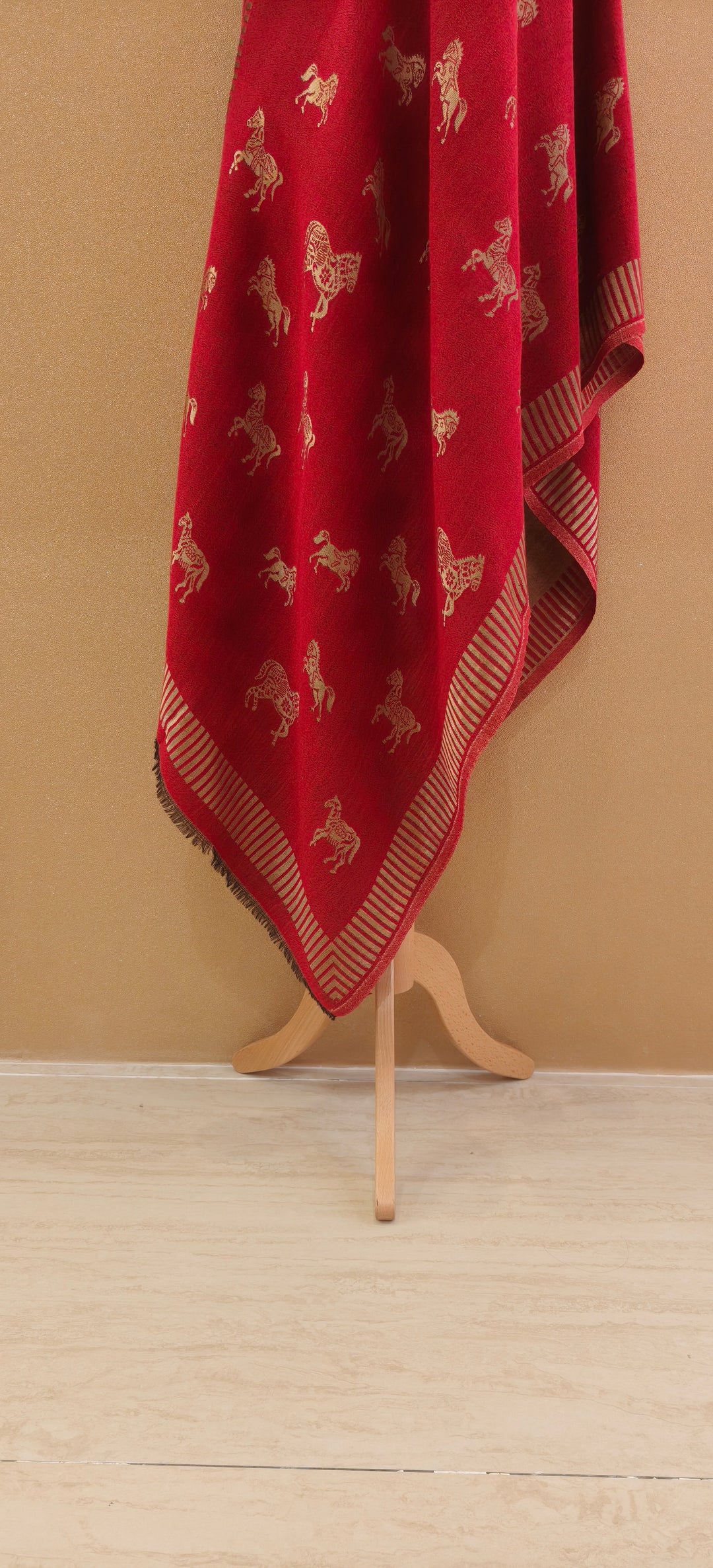 Red Cashmere Horse Scarf |House of Inaayat