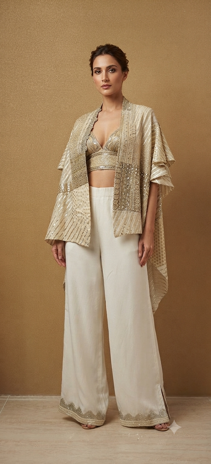 Ivory Embroidered Cape Set |VARUN BAHL