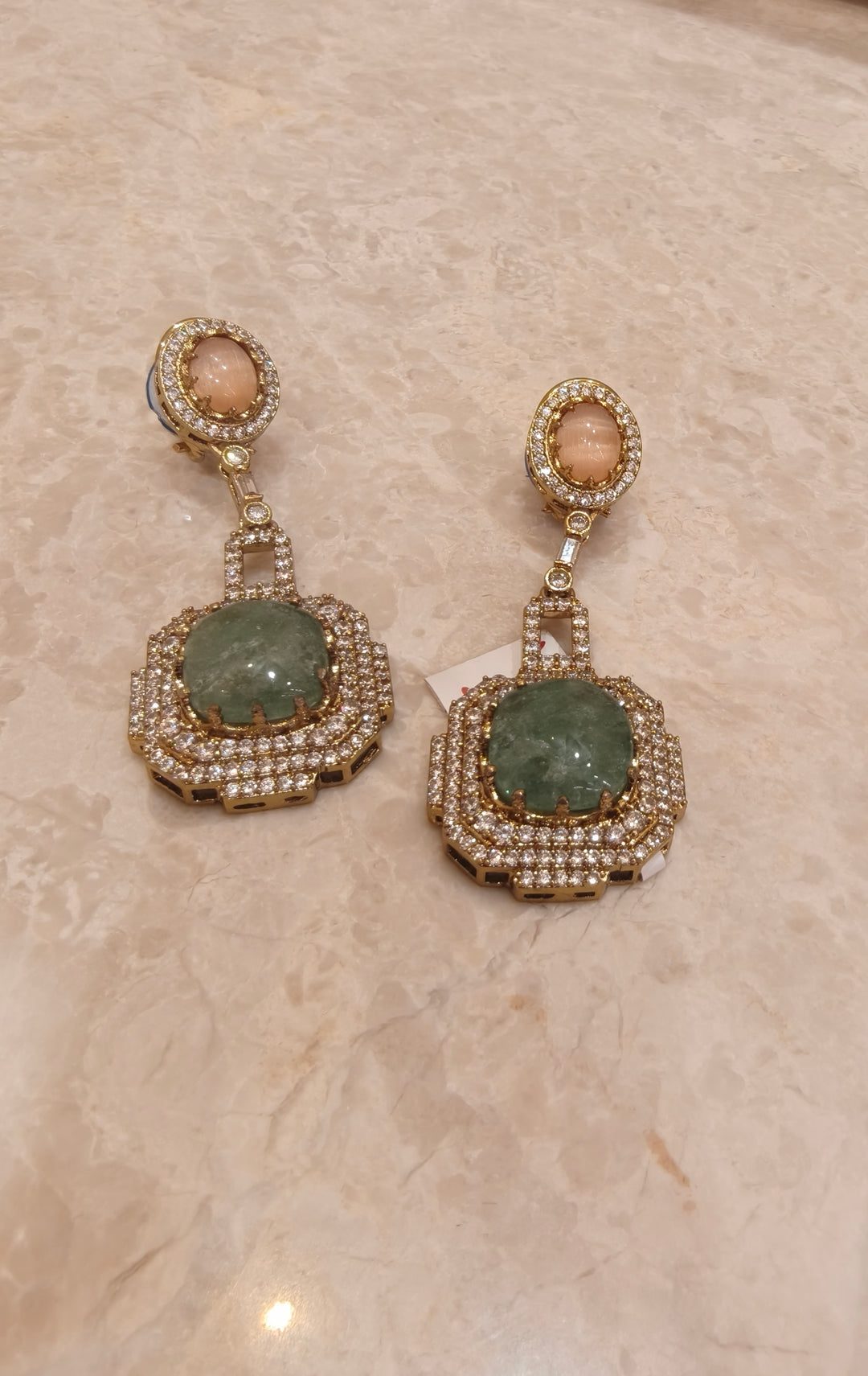 Peach & Green Semi-Precious Stone Dangler Earrings |Vivinia by Vidhi Mehra