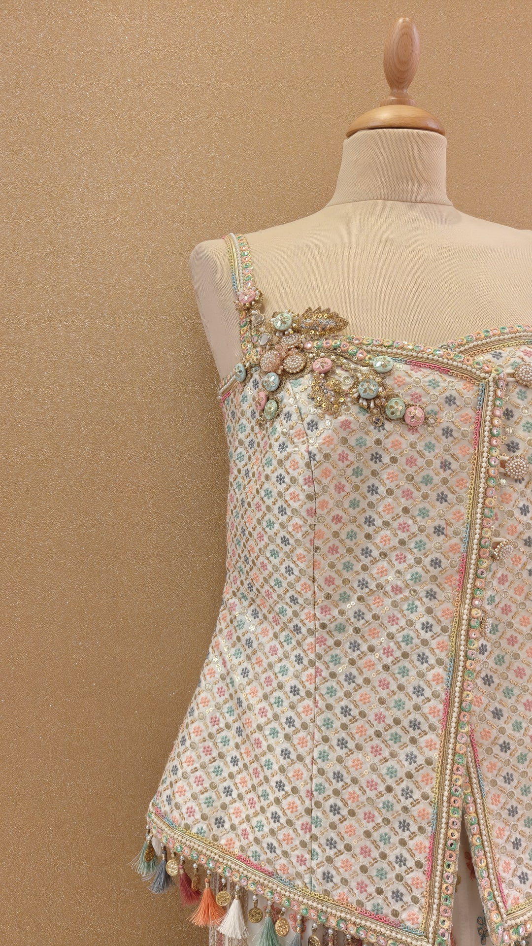 Cream Pastel 4-Button Top & Kali Sharara Set| Private Collection