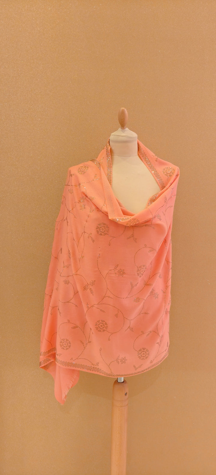 Glimmering Peach Swarovski Crystal Scarf |House of Inaayat