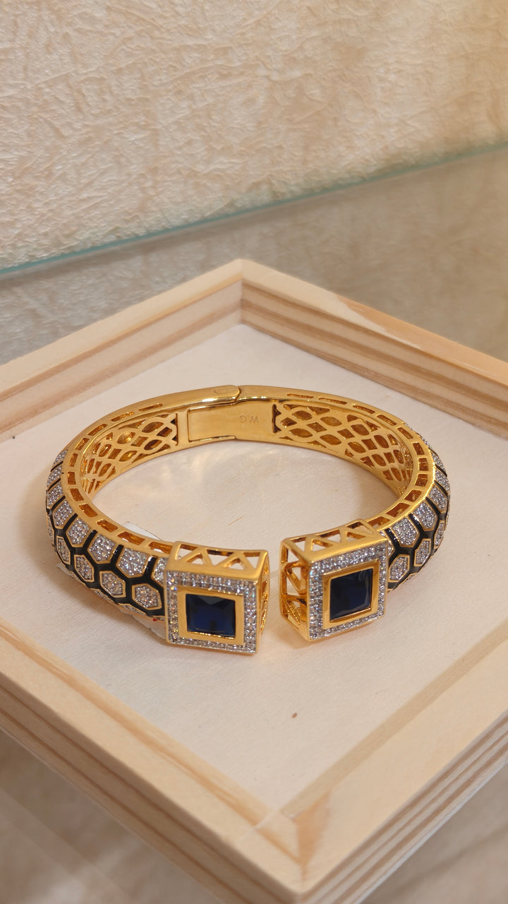 Gold-Plated Blue Stone Open Cuff Kada Bracelet |Vivinia by Vidhi Mehra