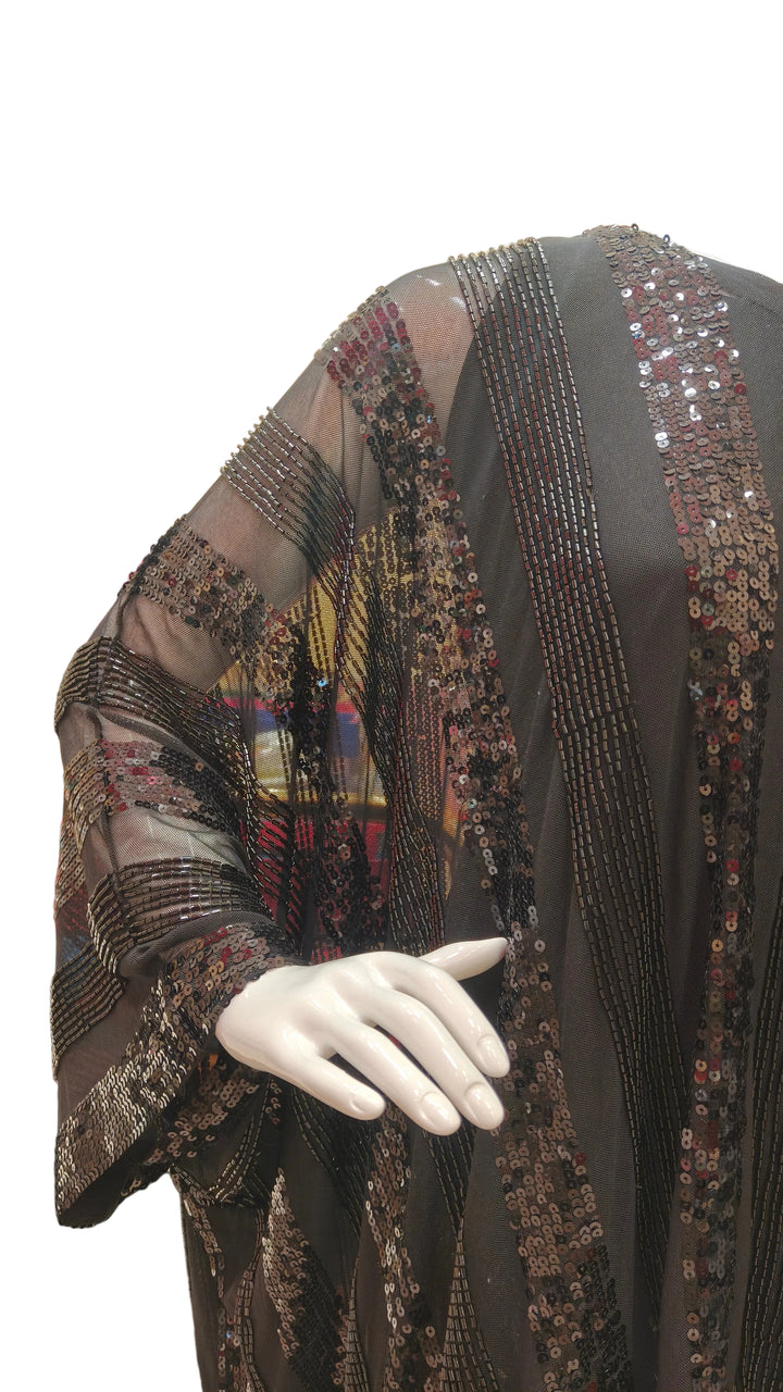 Black Embellished Flowy Top with Sequins Pants| AURAROZE