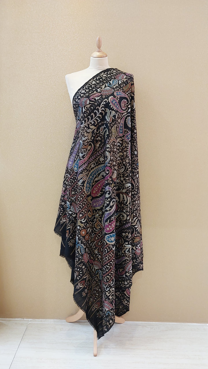 Black Sozni Jamawar Pashmina Shawl |AAMIR