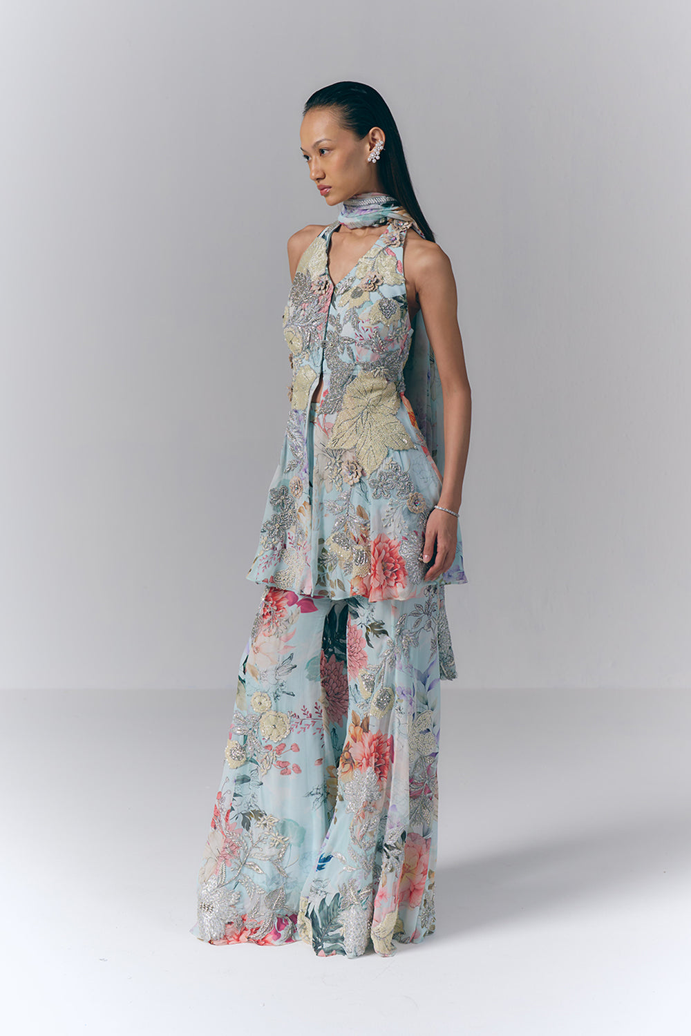 Aqua Mist peplum Set|VARUN BAHL