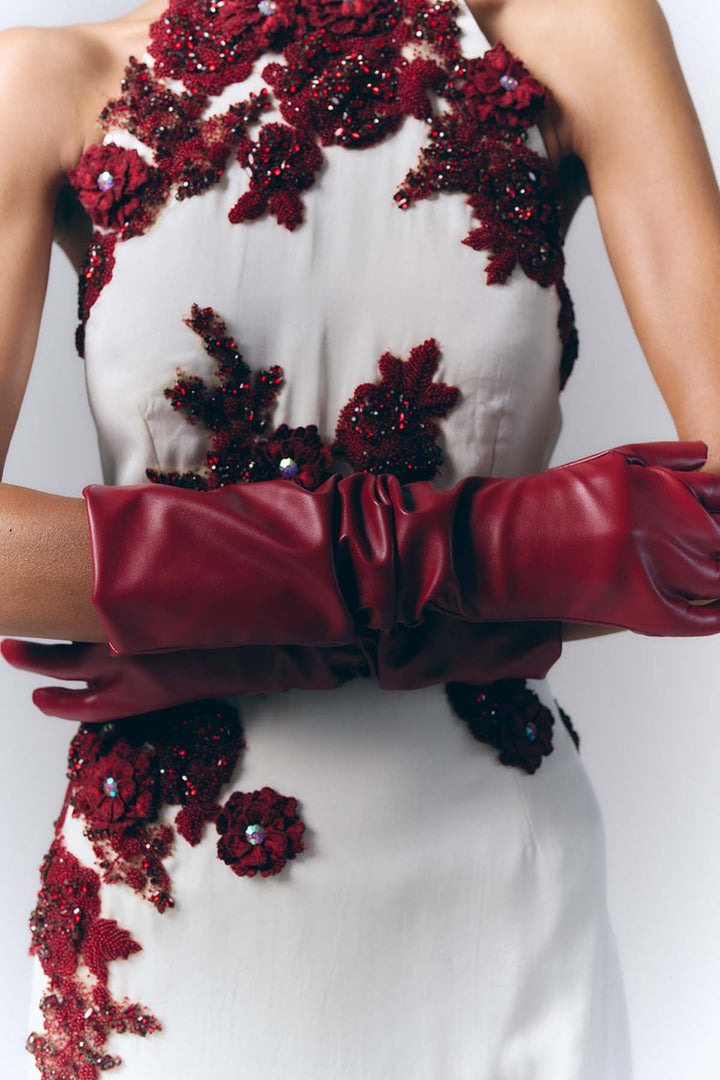 Crimson Bloom Mini Dress|VARUN BAHL
