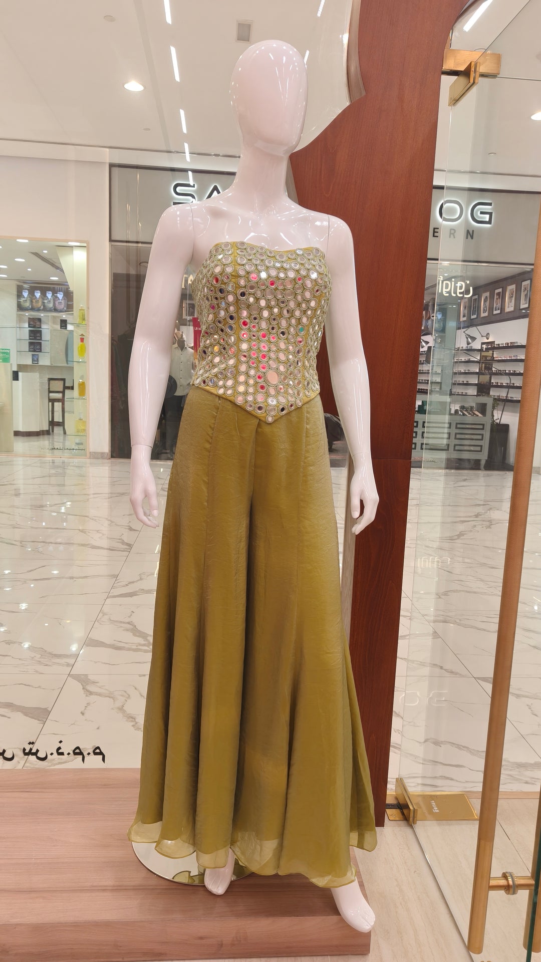 Green Two-Tone Embellished Corset with Pants | AURAROZE