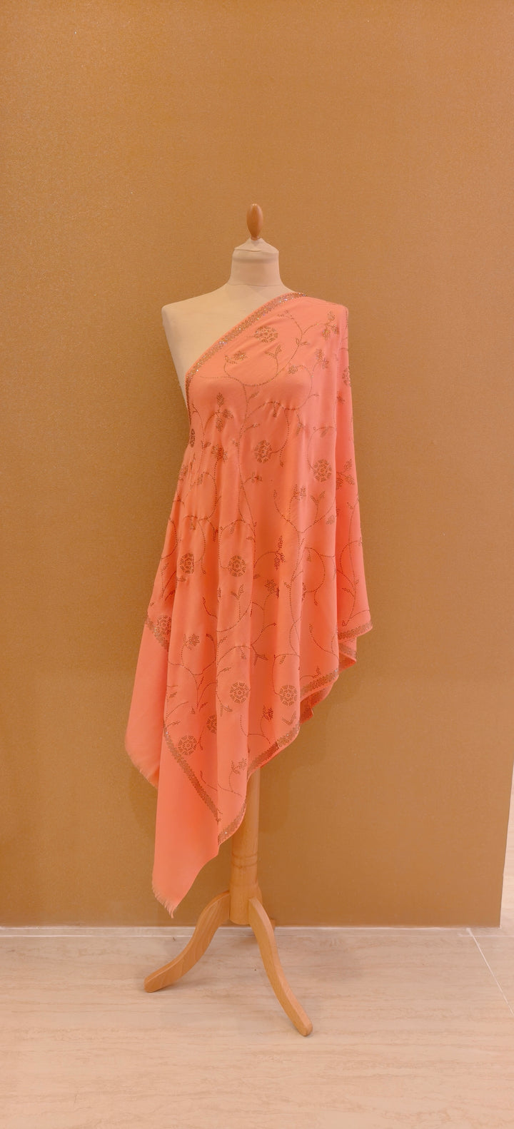 Glimmering Peach Swarovski Crystal Scarf |House of Inaayat