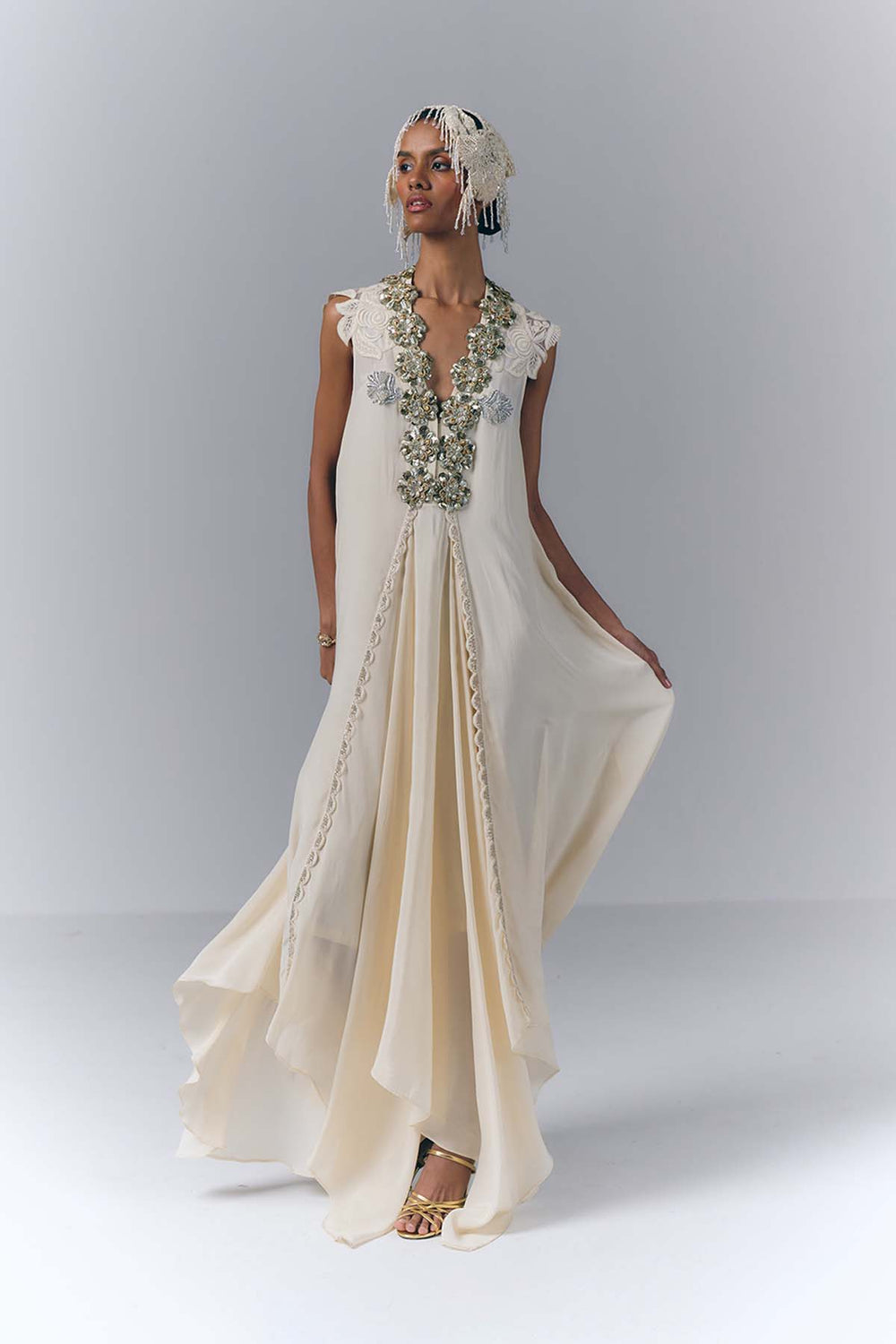 Ivory Cascade Dress|VARUN BAHL