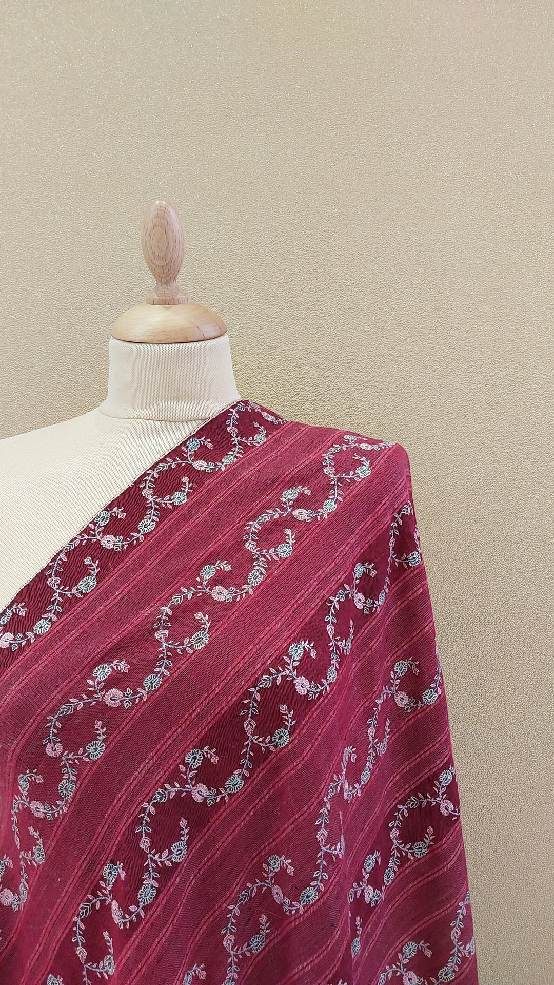 Maroon Embroidered Pashmina Shawl|AAMIR