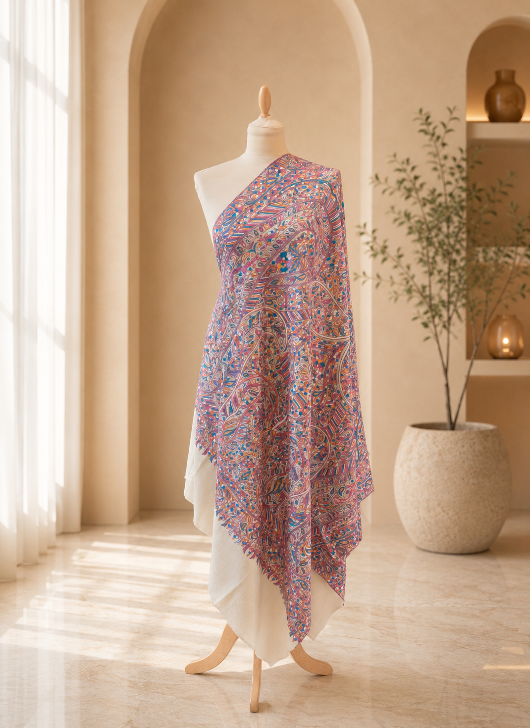 Exquisite Hand-Embroidered Sozni Jamawar Shawl |House Of Inaayat