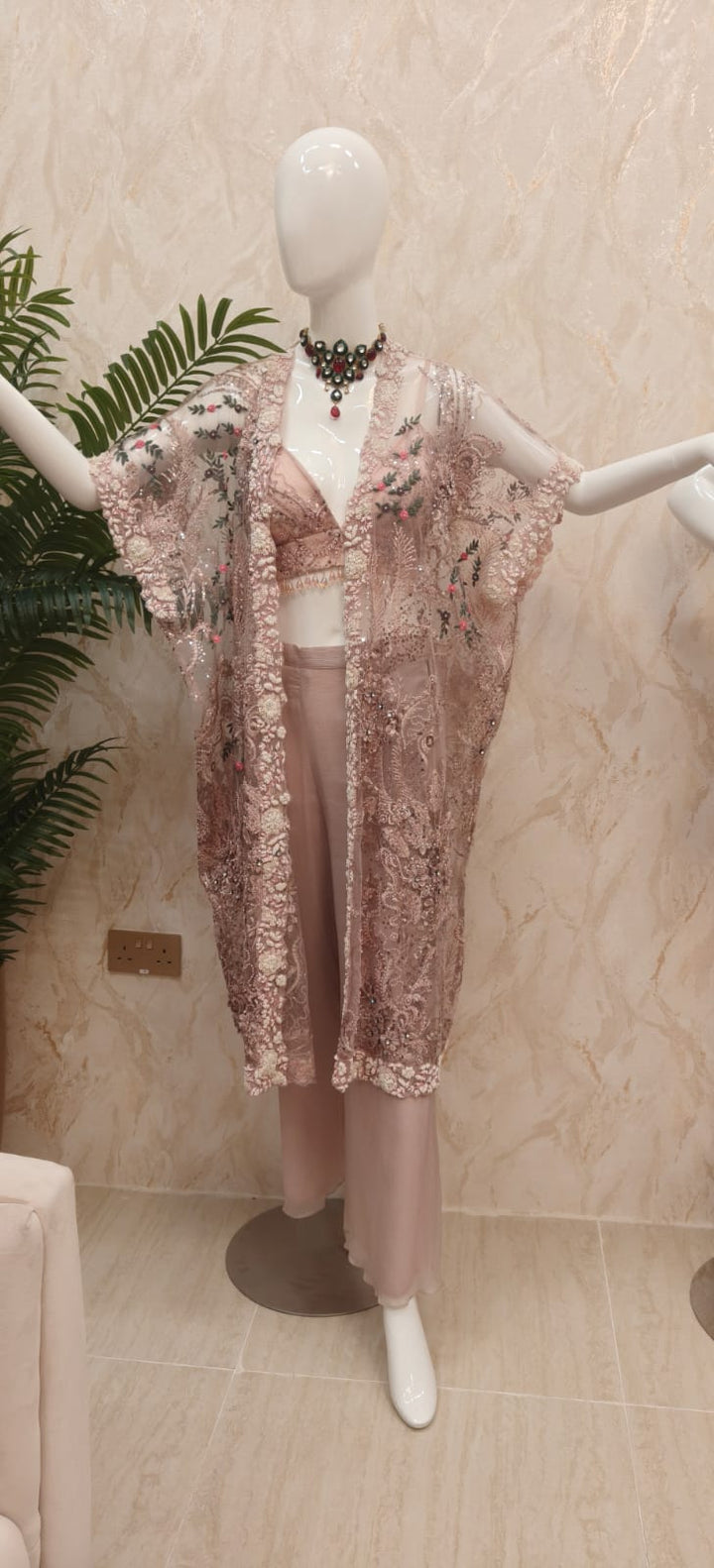 Dusty Pink Hand-Embroidered Cape Set|VARUN BAHL