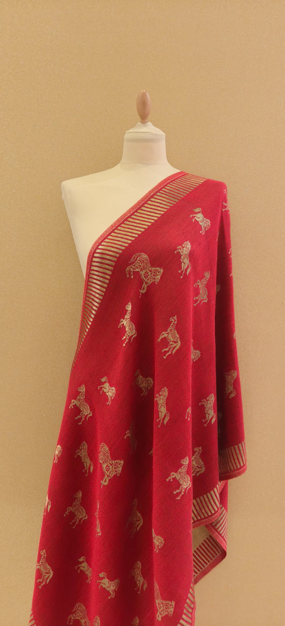 Red Cashmere Horse Scarf |House of Inaayat