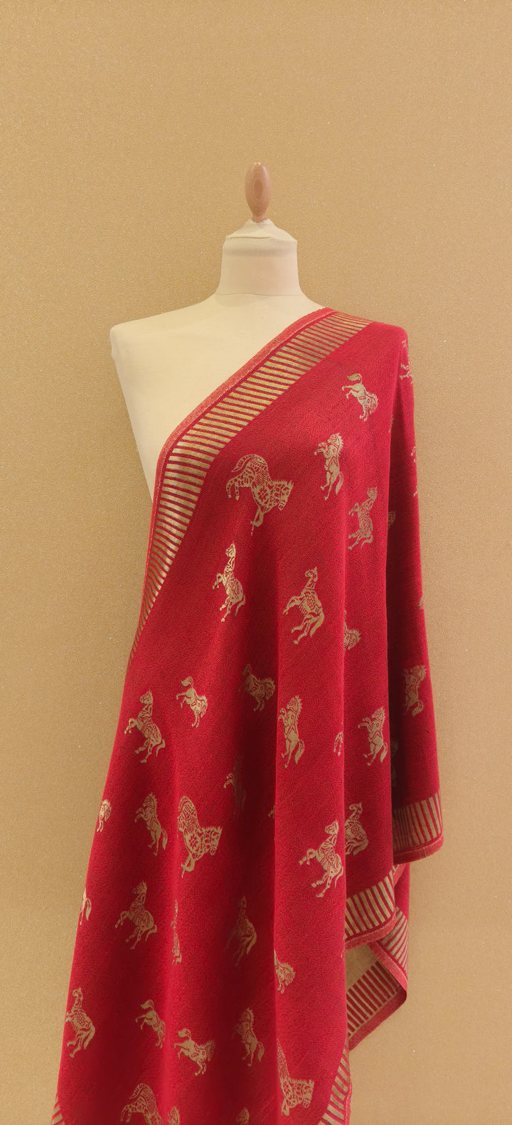 Red Cashmere Horse Scarf |House of Inaayat
