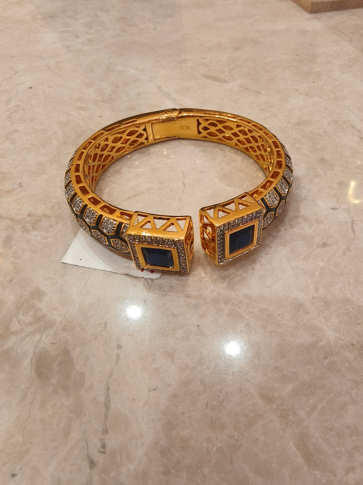 Gold-Plated Blue Stone Open Cuff Kada Bracelet |Vivinia by Vidhi Mehra