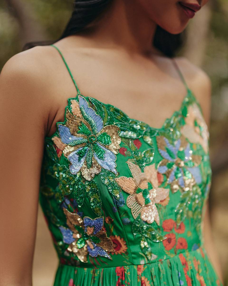 Green Embroidered Maxi Dress| Shruti rawal