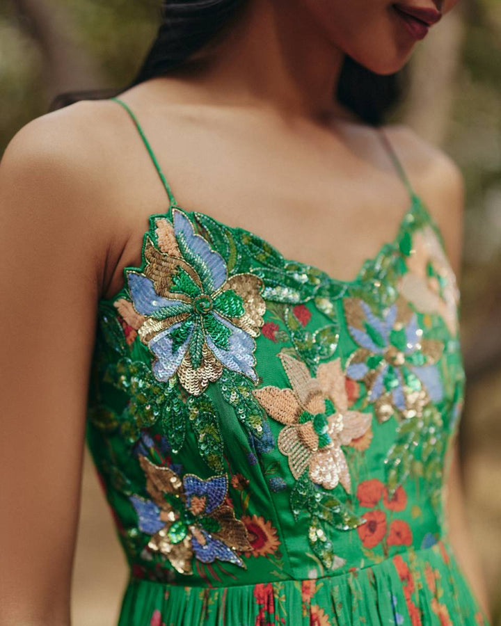 Green Embroidered Maxi Dress| Shruti rawal