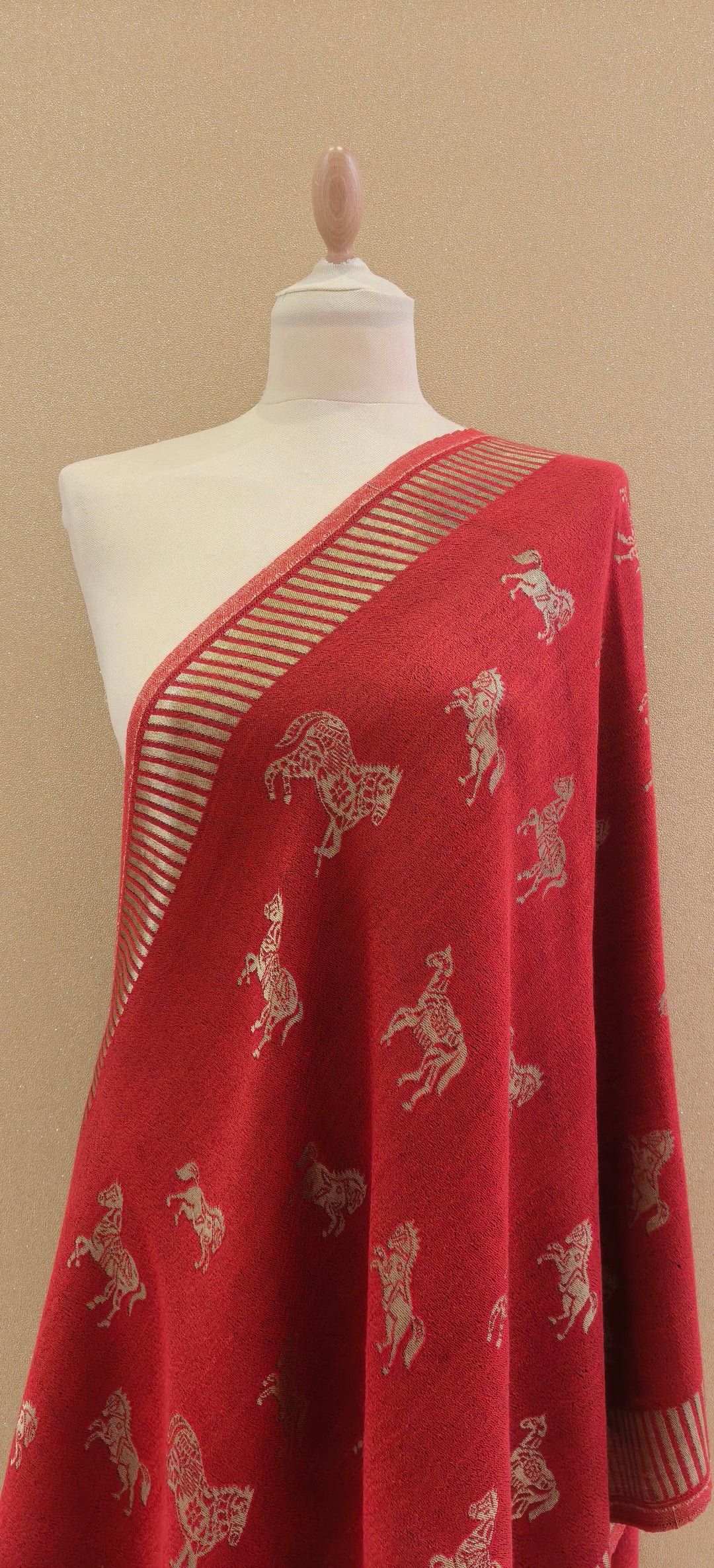 Red Cashmere Horse Scarf |House of Inaayat