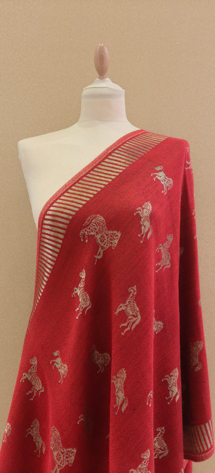 Red Cashmere Horse Scarf |House of Inaayat
