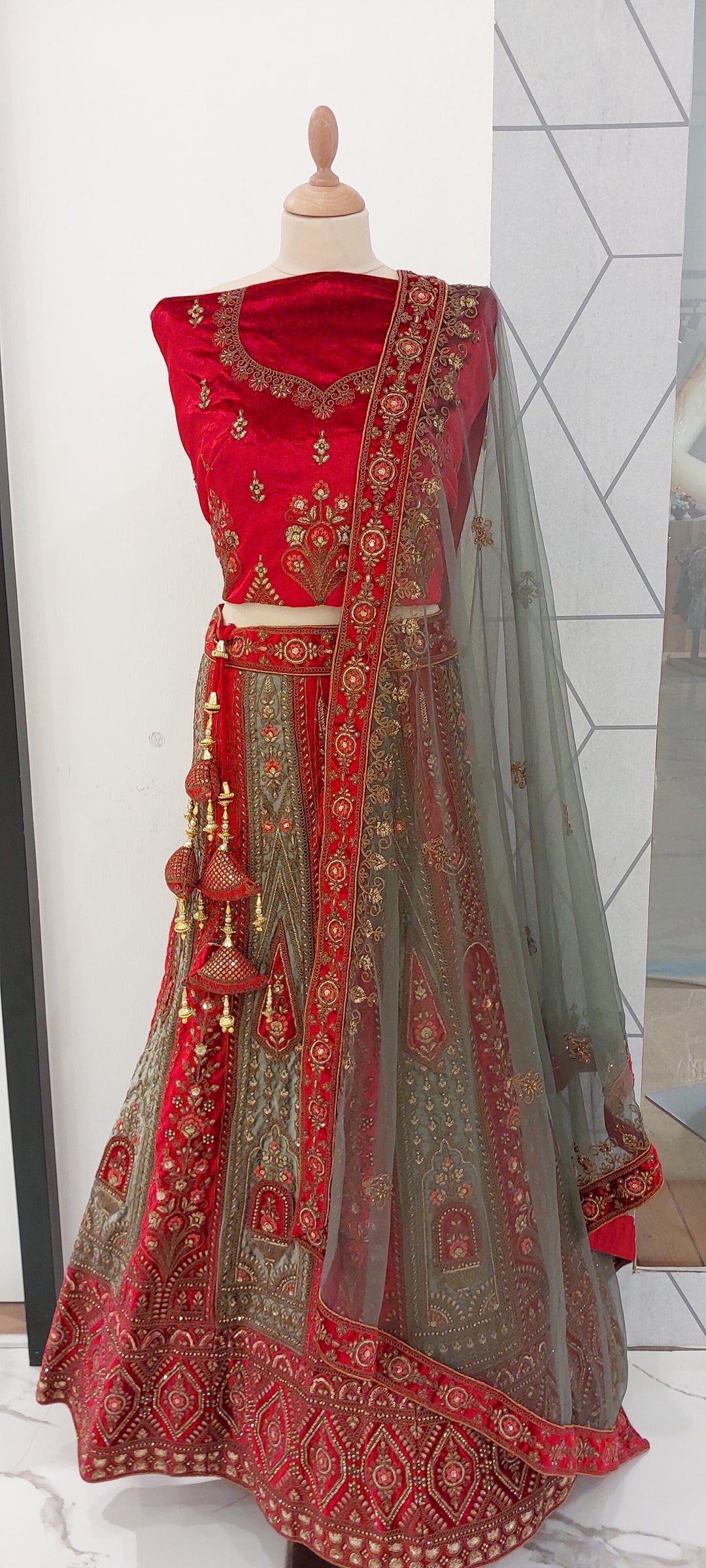 Royal Crimson & Olive Velvet Zardozi Bridal Lehenga Set  Inaayat by Divya Taimni