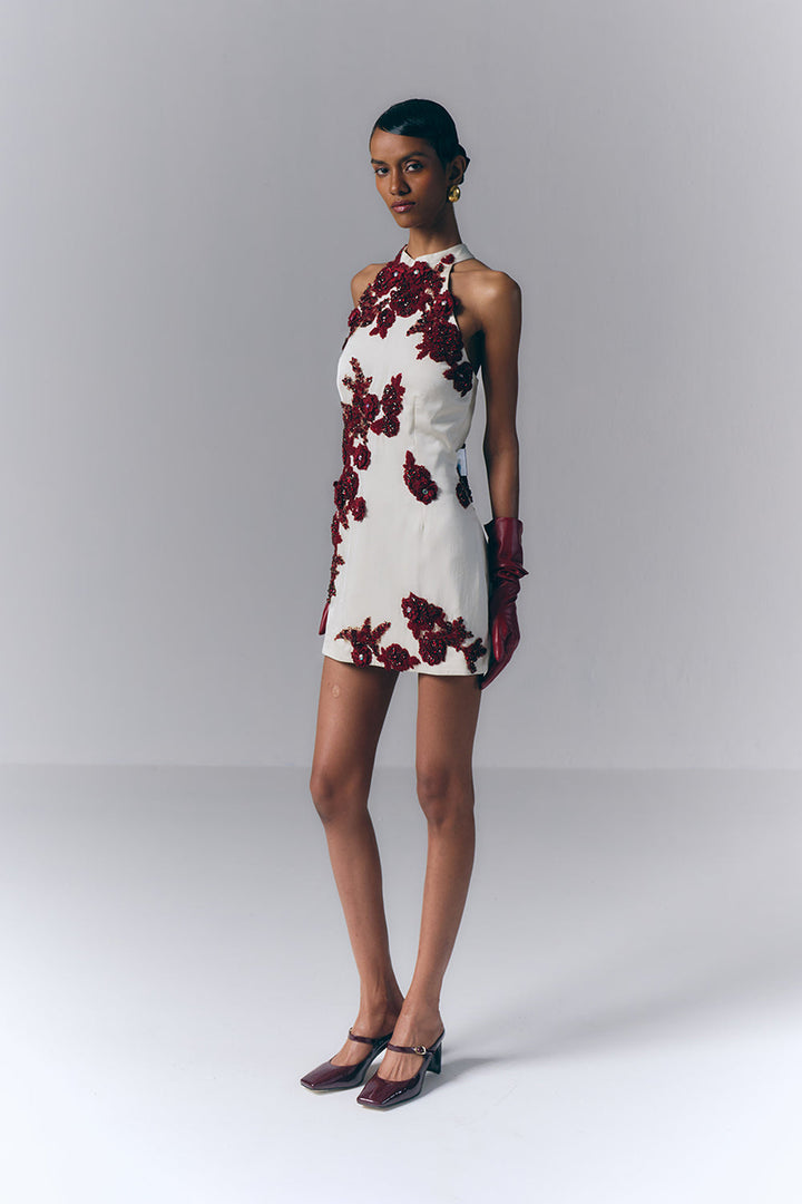 Crimson Bloom Mini Dress|VARUN BAHL