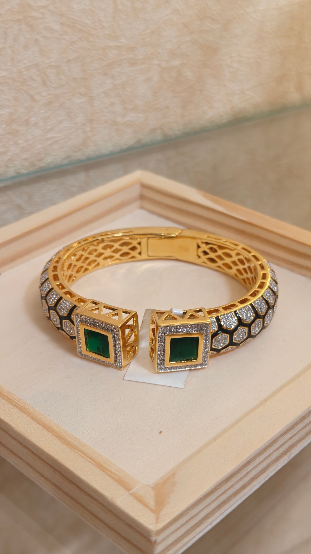 Gold-Plated Green Stone Open Cuff Kada Bracelet |Vivinia by Vidhi Mehra