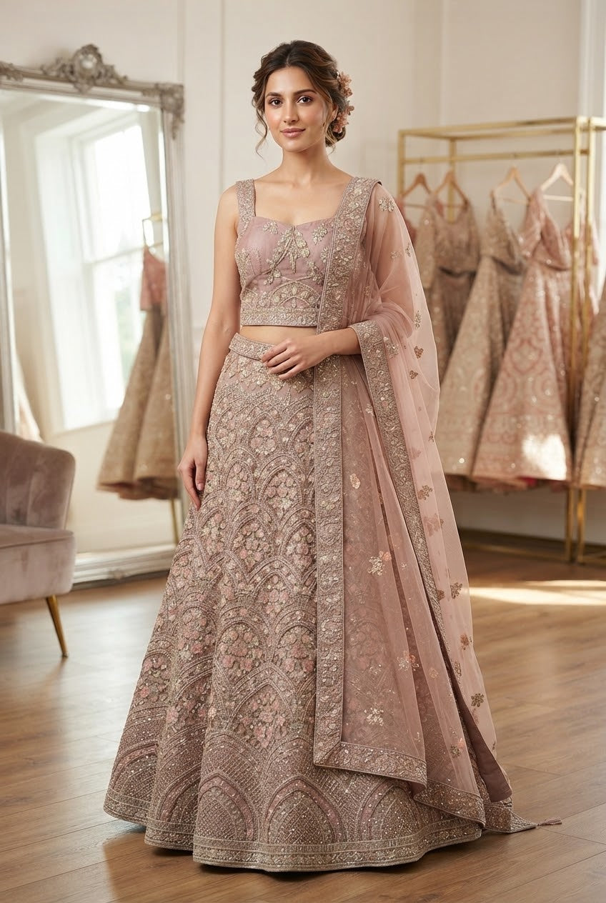 Shagun Dusky Rose Ornate lehenga | Inaayat by Divya Taimni