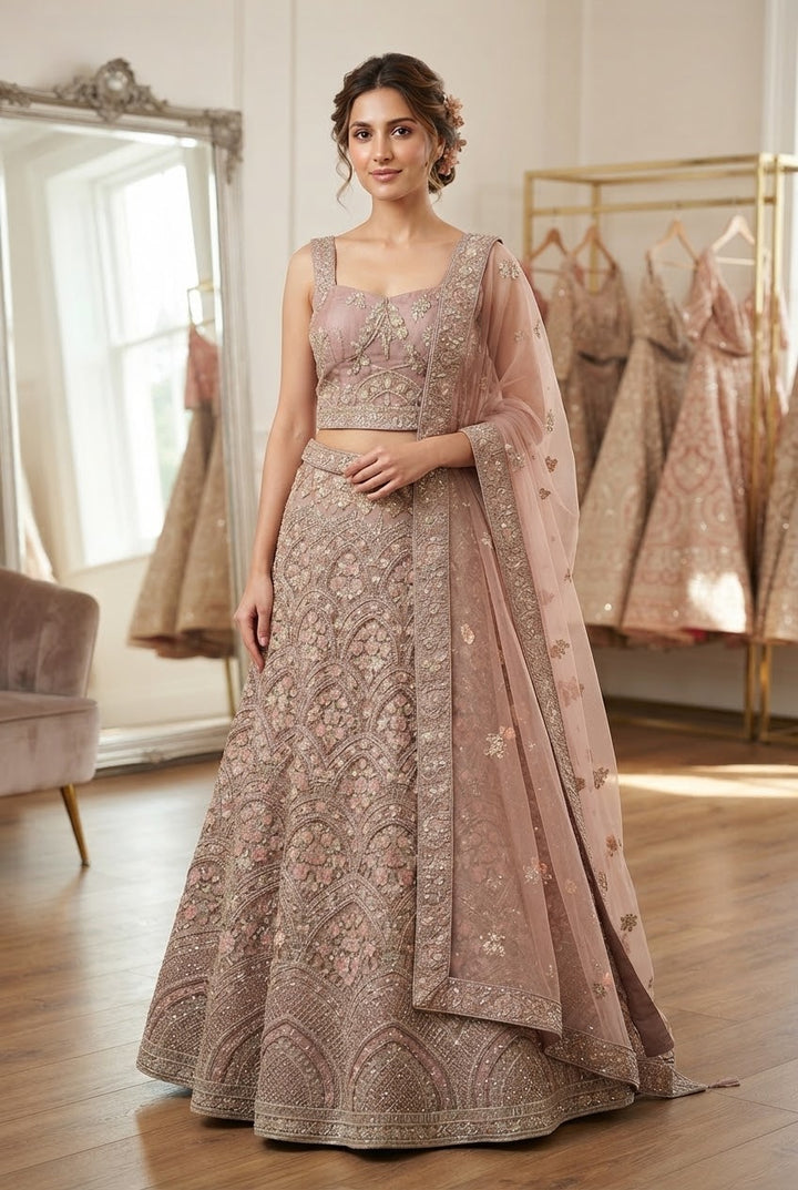 Shagun Dusky Rose Ornate lehenga | Inaayat by Divya Taimni