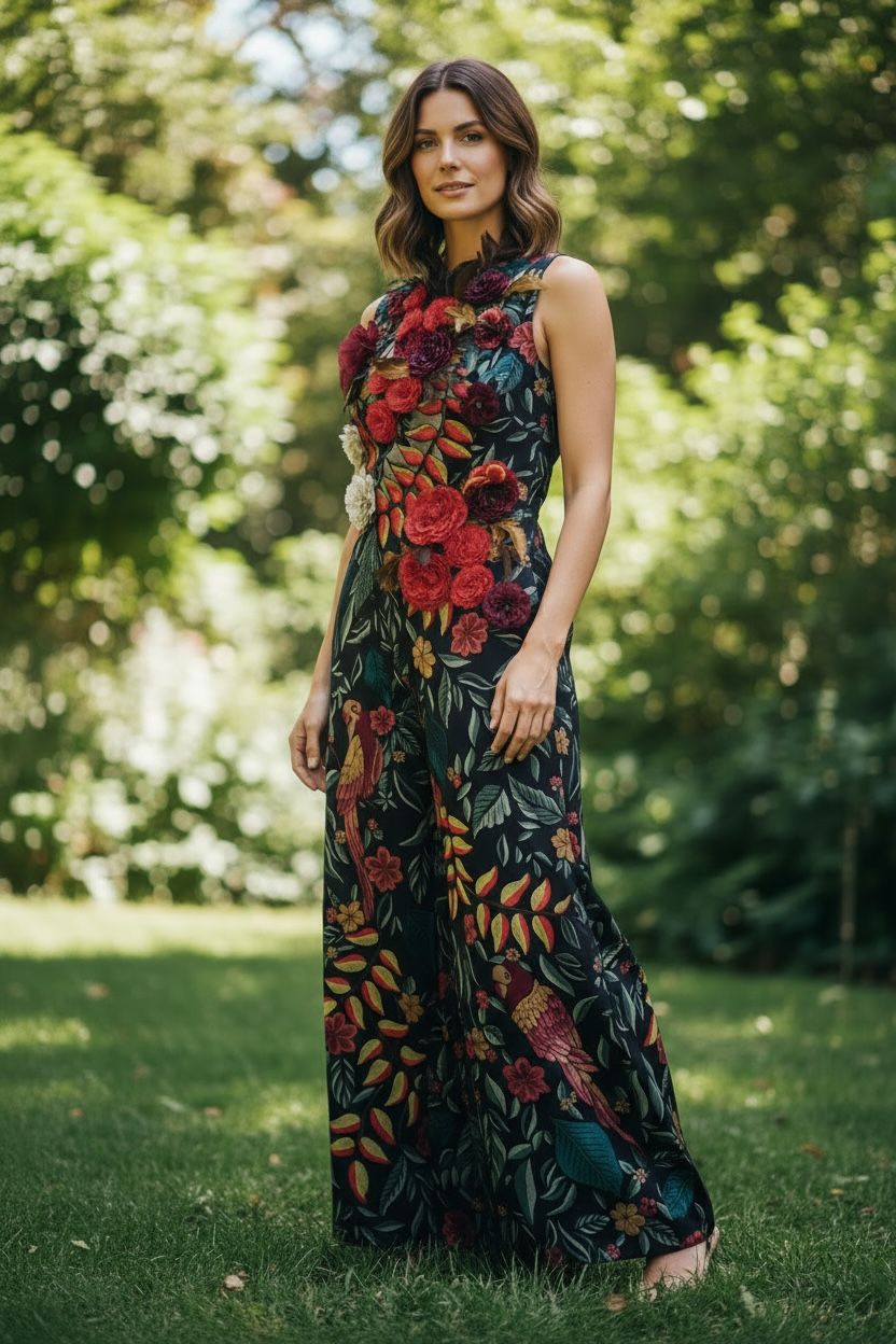 Black Floral Applique & Embroidered Top and Pants Set|VARUN BAHL