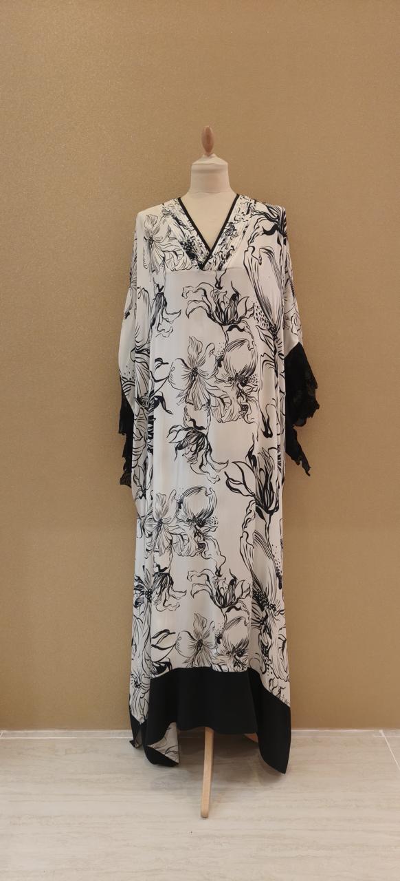 Black & White Floral Print Kaftan |VARUN BAHL