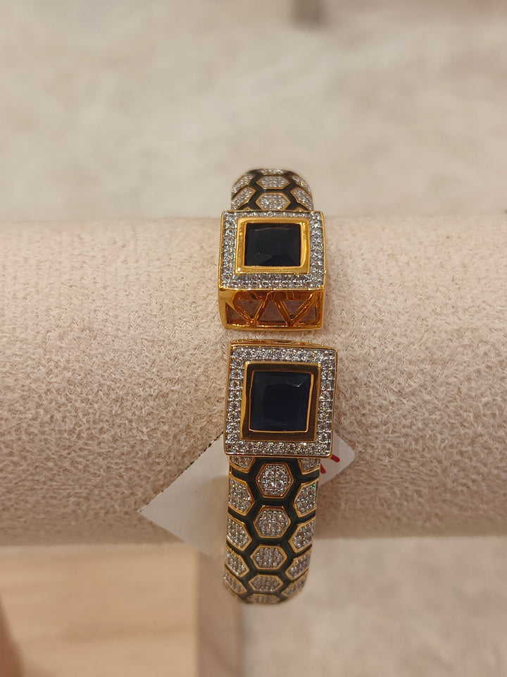 Gold-Plated Blue Stone Open Cuff Kada Bracelet |Vivinia by Vidhi Mehra