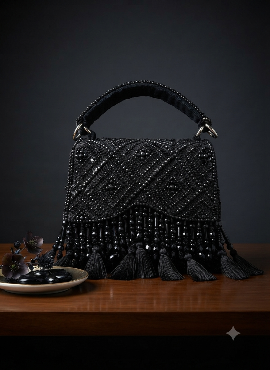 Midnight Beaded and Tassled Evening Bag| Al Falah