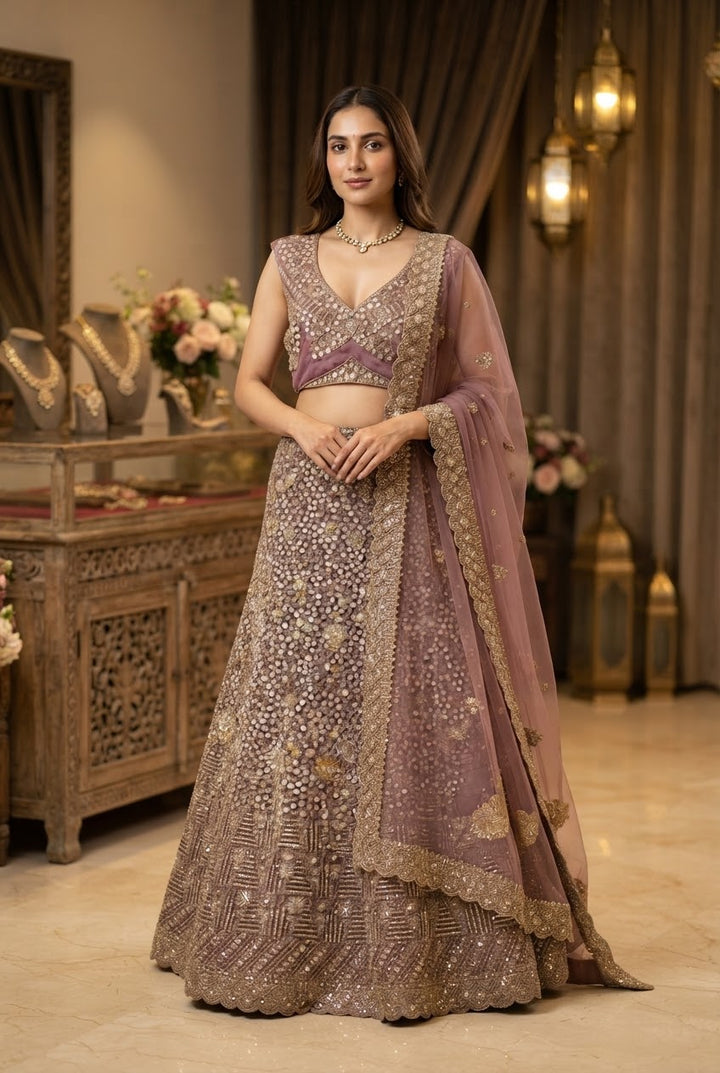 Shagun Lilac Lehenga with Sequins (Unstitched) Inaayat by Divya Taimni