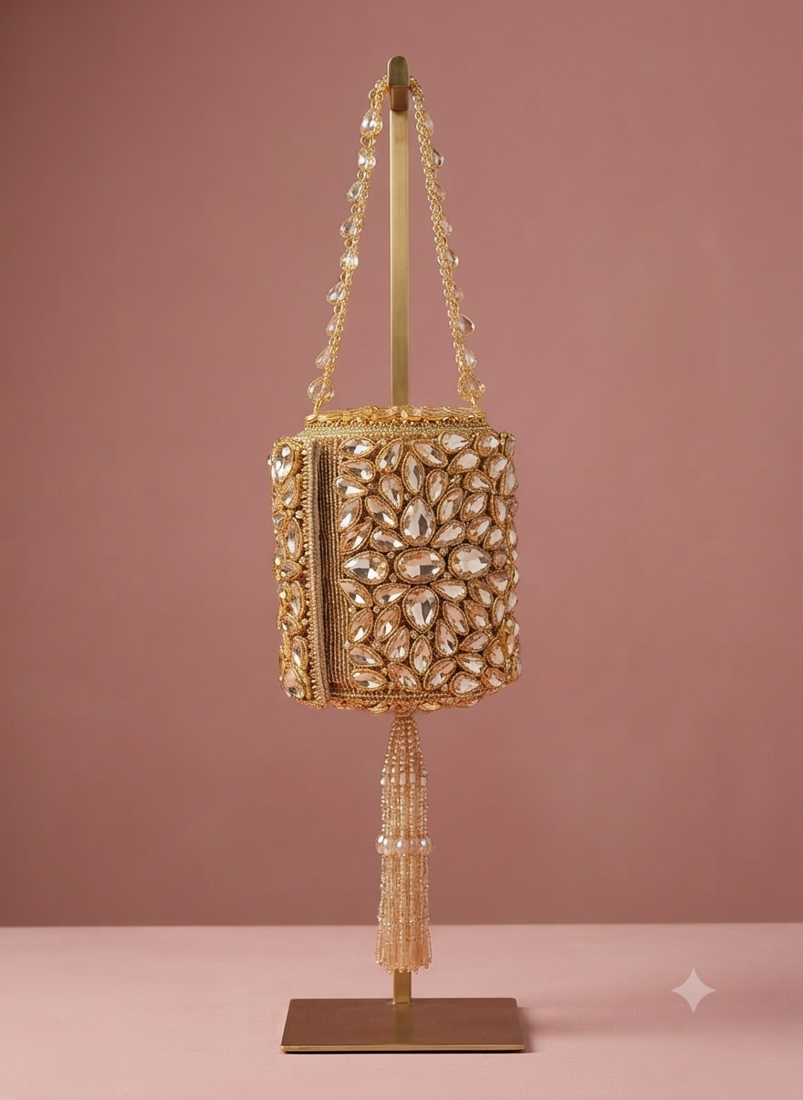 Gilded Crystal Embellished Statement Clutch|Al Falah