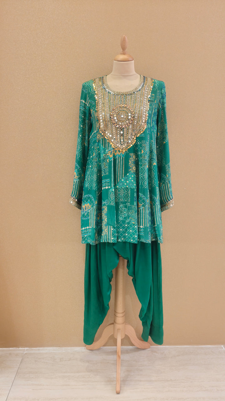 Green Printed Kurti with Matching Pants | SILK SAGA