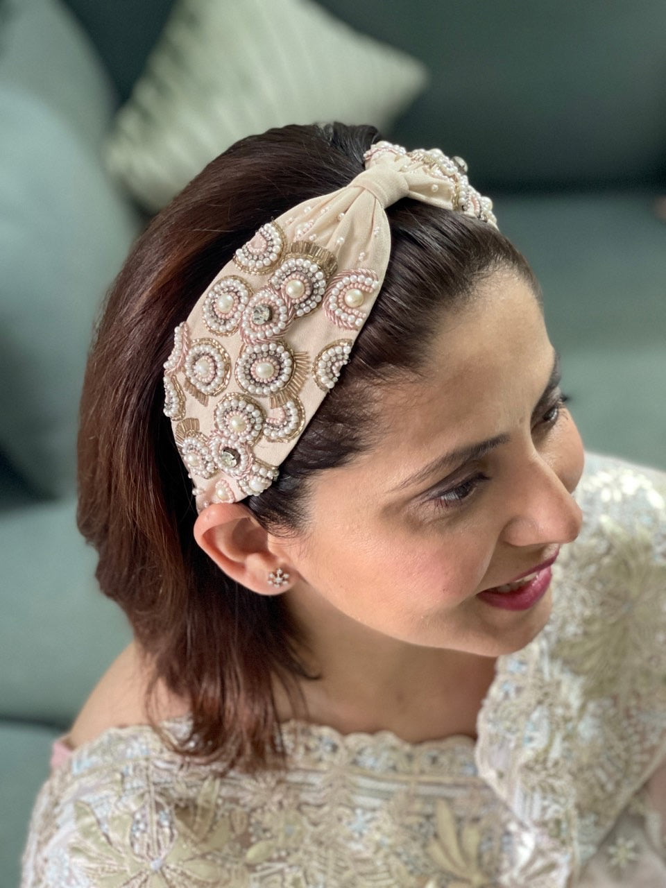Valerie Nude Hand Embroidered Headband| Joey & Pooh