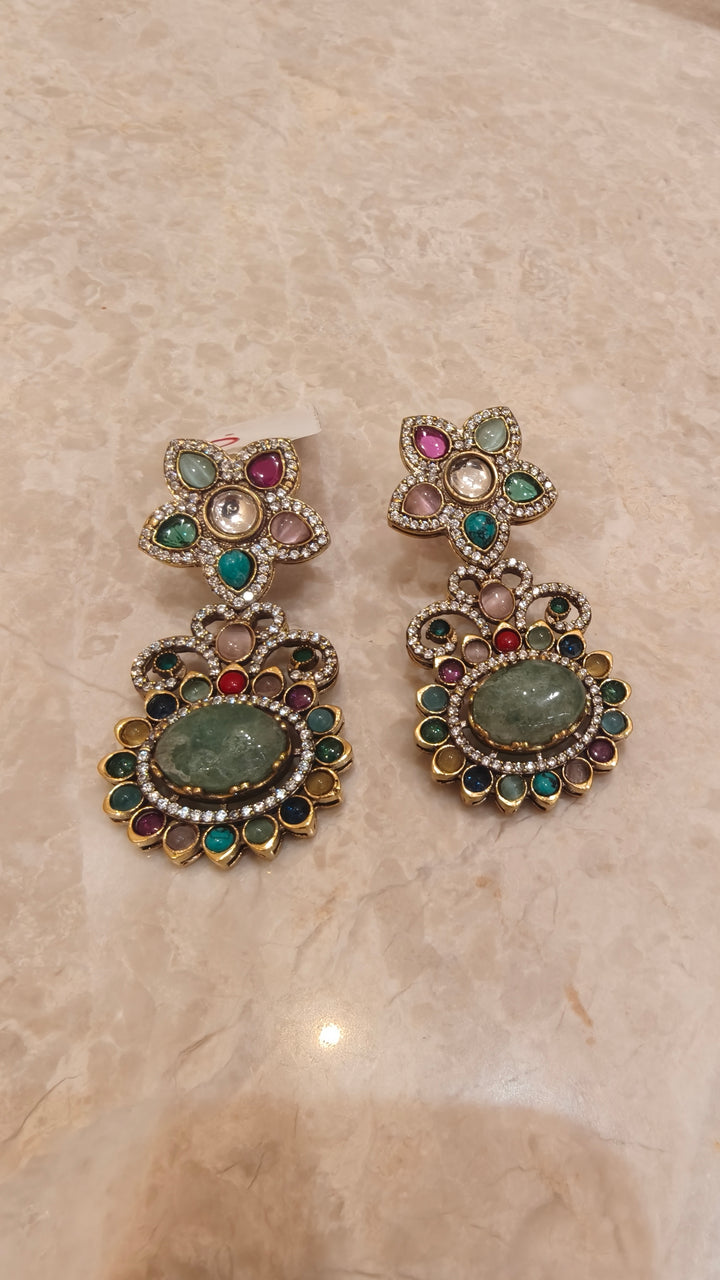 Multicolour Gemstone Floral Drop Earrings| Vivinia by Vidhi Mehra