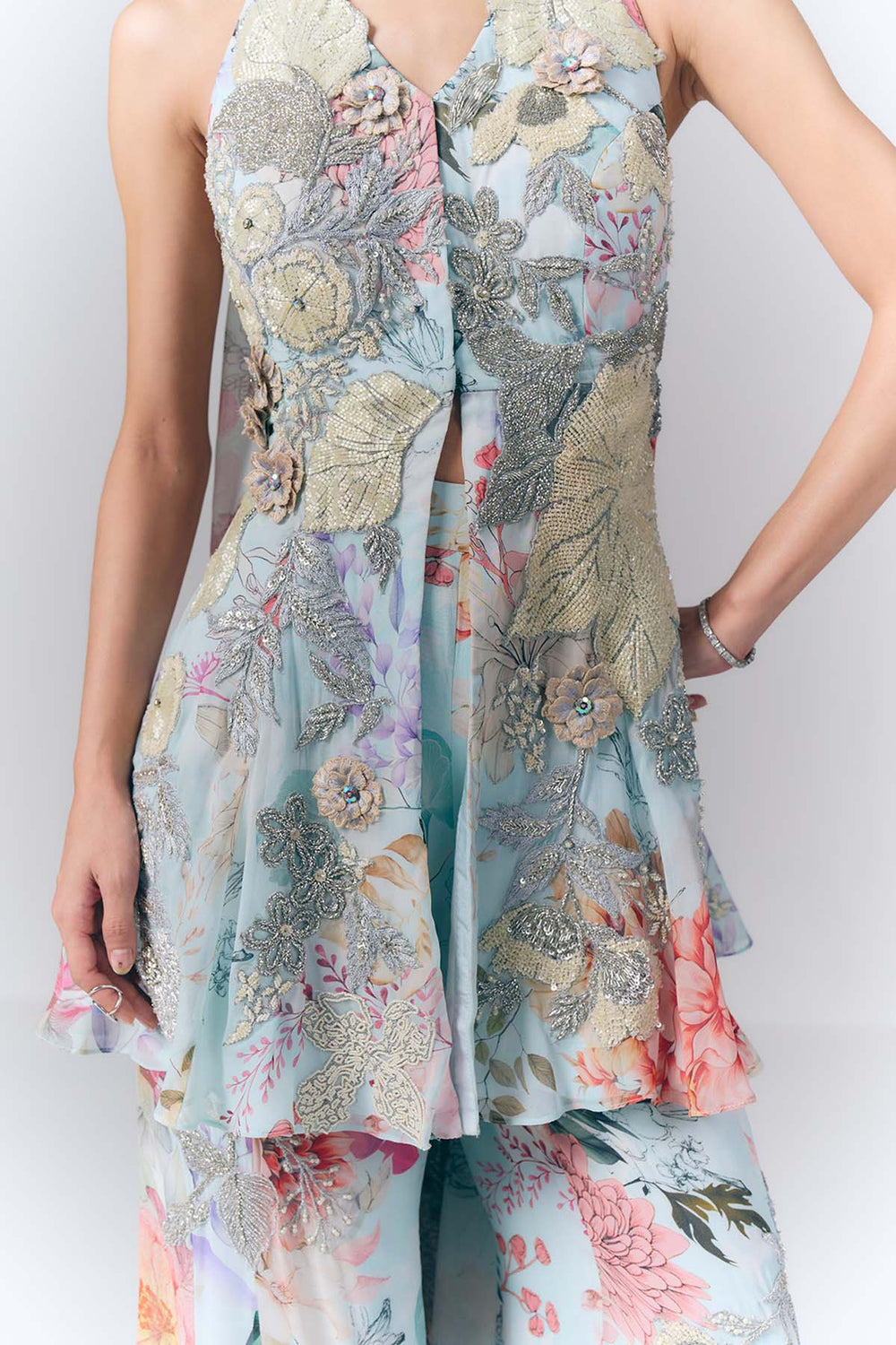 Aqua Mist peplum Set|VARUN BAHL