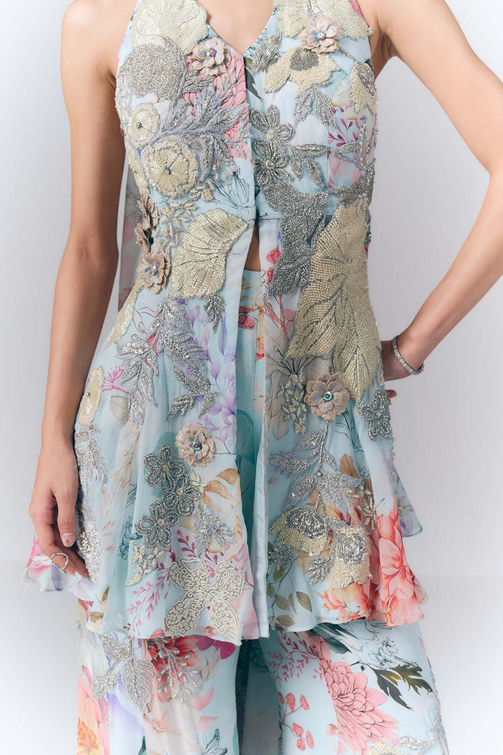 Aqua Mist peplum Set|VARUN BAHL