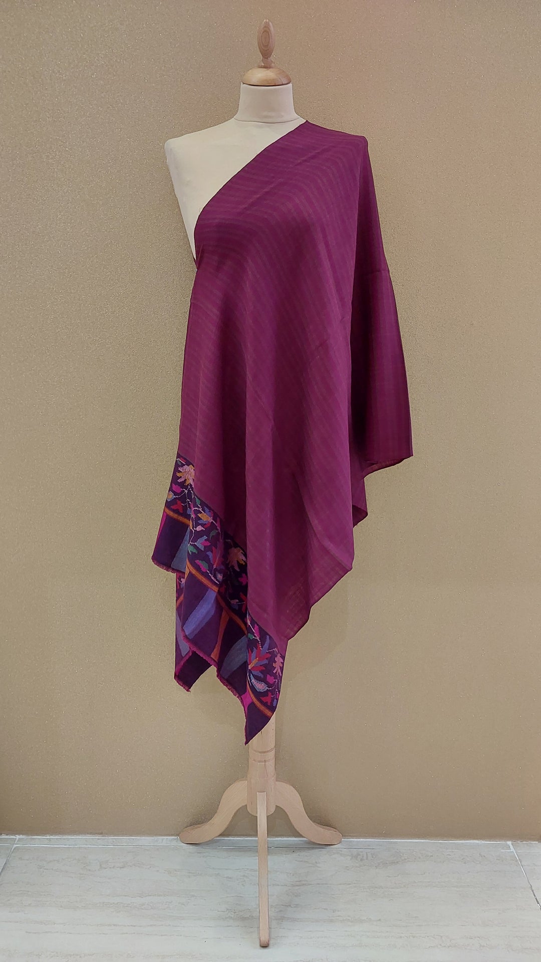 Magenta Pashmina Shawl with Kaani Border|AAMIR