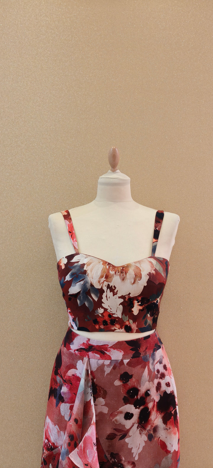 Floral Print Crop Top & High-Low Skirt Set |VARUN BAHL