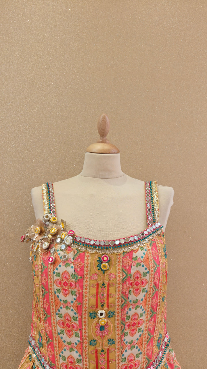Yellow Printed Frill Top & Straight Pants Set| Private Collection