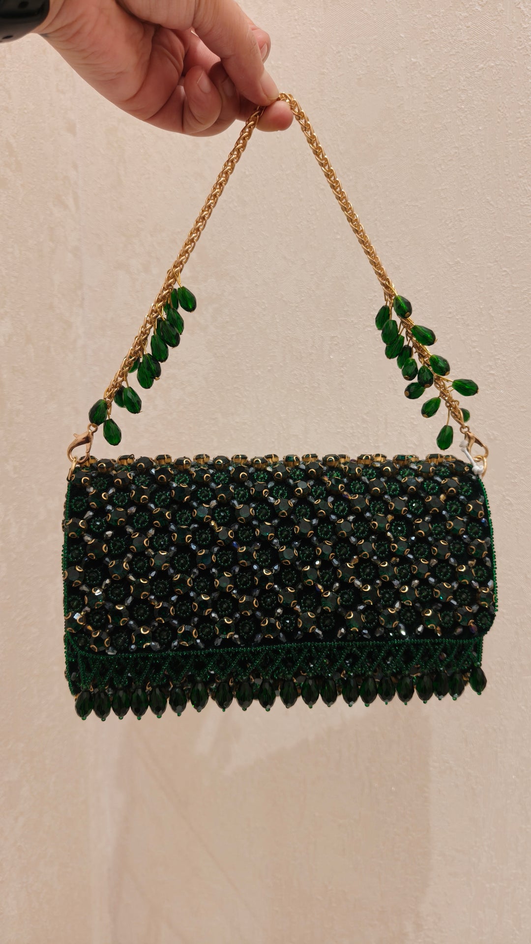 Emerald Green Beaded Clutch |Al Falah