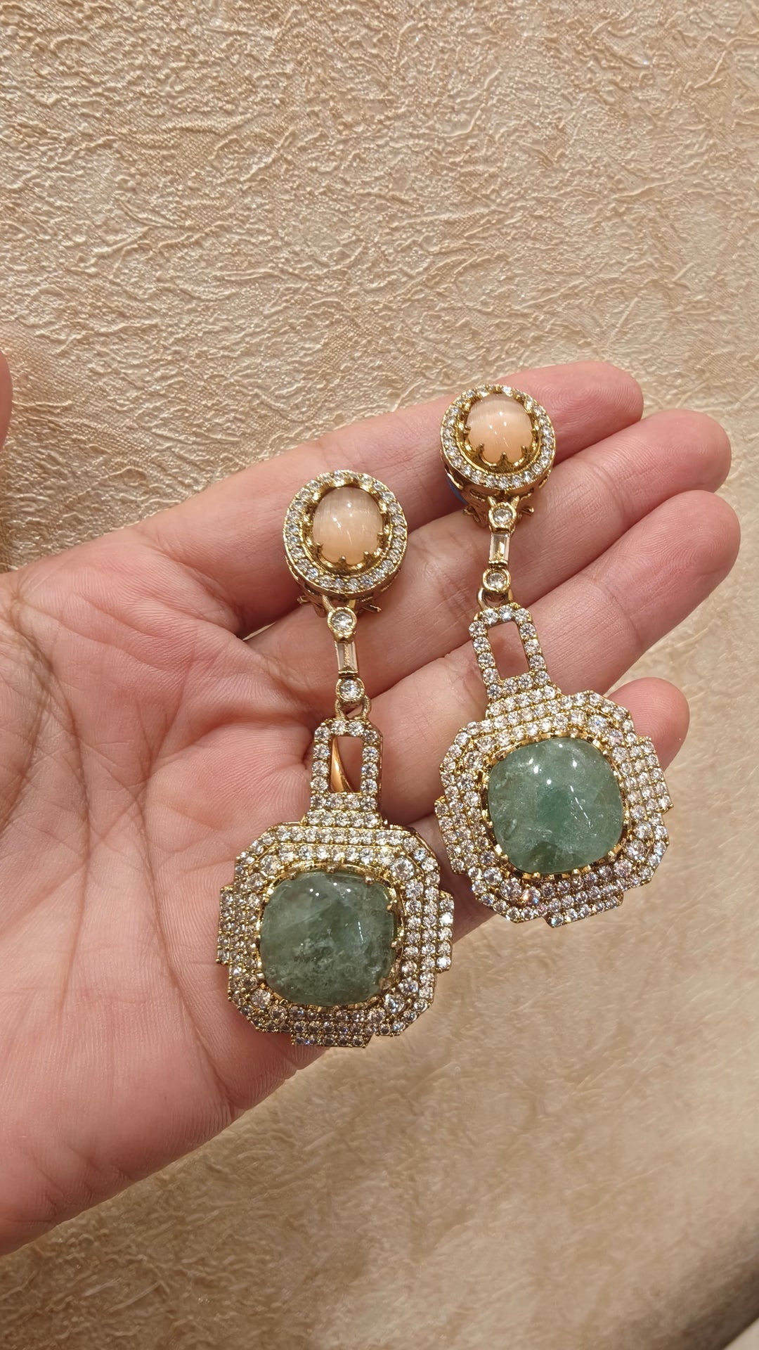 Peach & Green Semi-Precious Stone Dangler Earrings |Vivinia by Vidhi Mehra