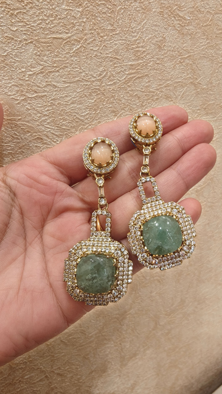 Peach & Green Semi-Precious Stone Dangler Earrings |Vivinia by Vidhi Mehra