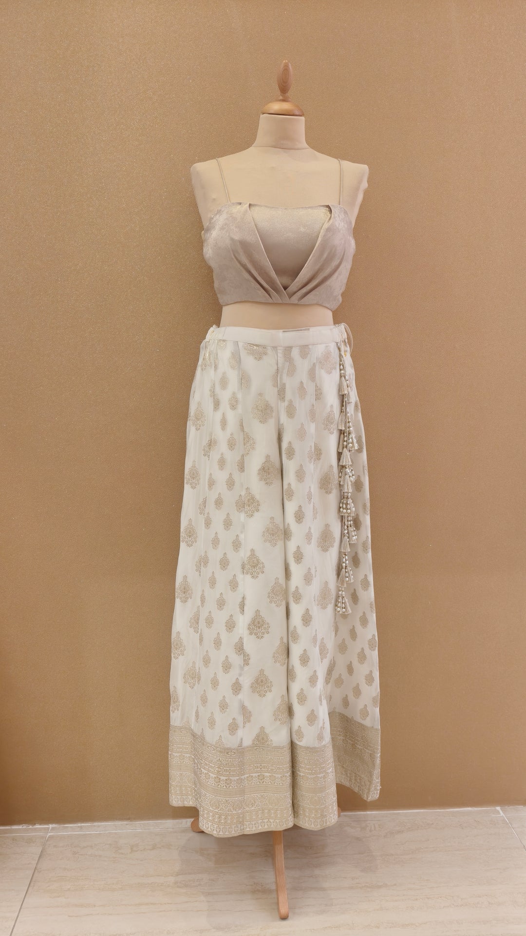 Pastel Threadwork Long Panelled Jacket with Inner Top & Sharara | Private Collection
