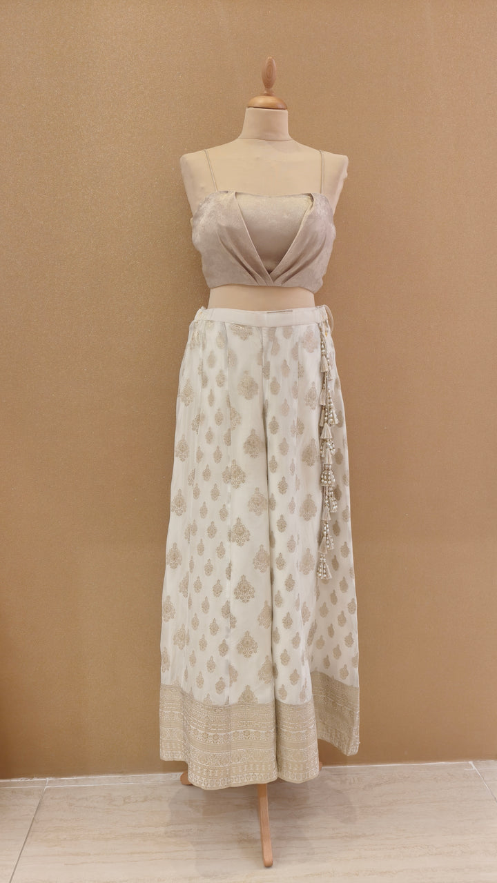 Pastel Threadwork Long Panelled Jacket with Inner Top & Sharara | Private Collection