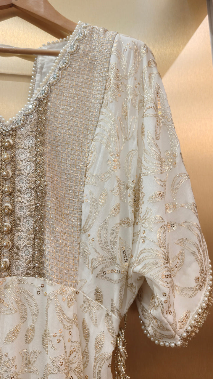 Cream & Gold Jaal Jumpsuit with Belt| Private Collection