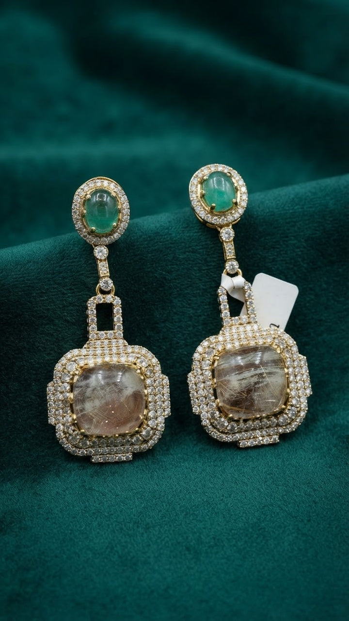 Mint Green & Grey Semi-Precious Stone Dangler Earrings |Vivinia by Vidhi Mehra